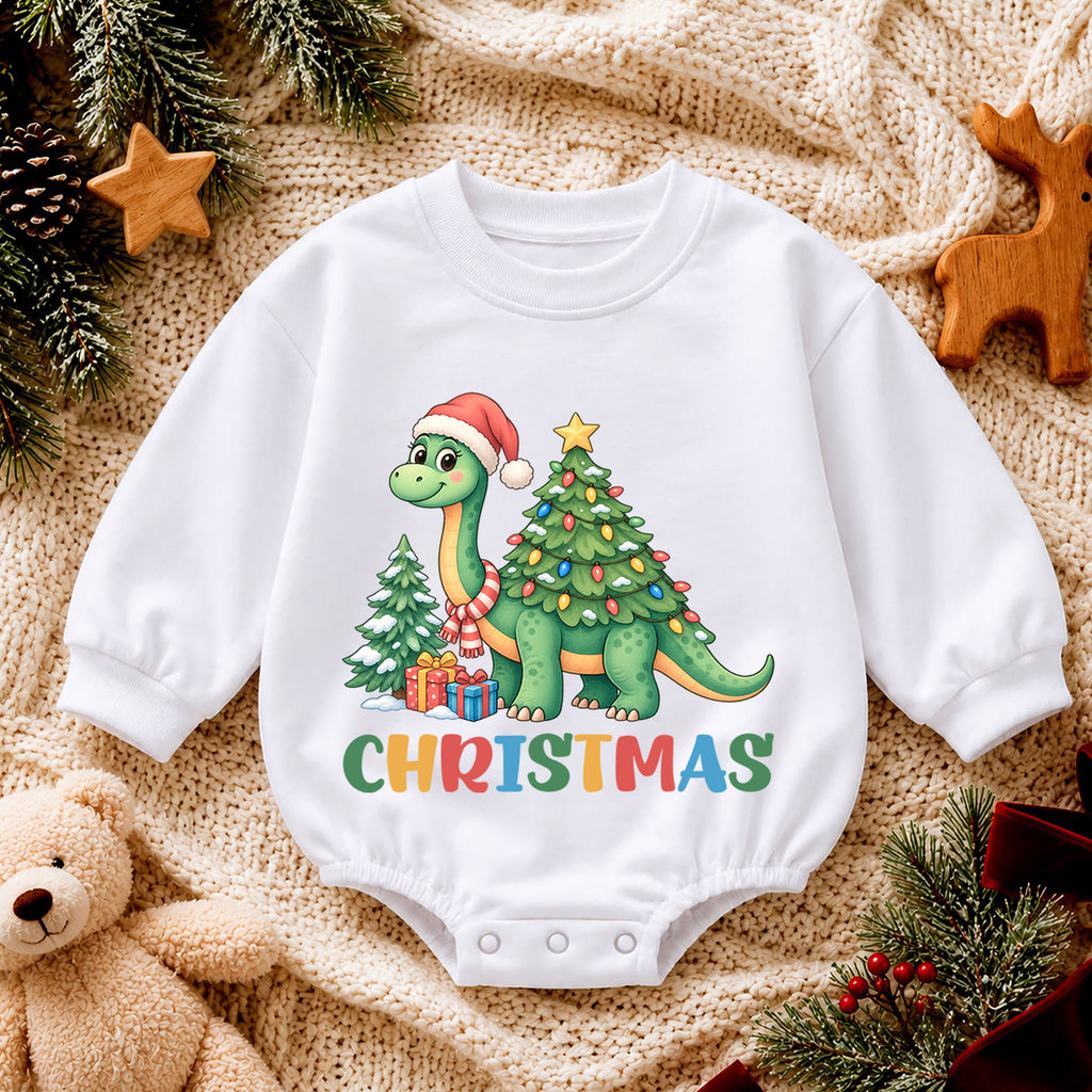 Santa Dinosaur Baby Christmas Outfit, Cute T Rex Holiday Romper, Toddler Christmas Outfit, Baby Xmas Romper, Christmas Baby Gift — product view 4