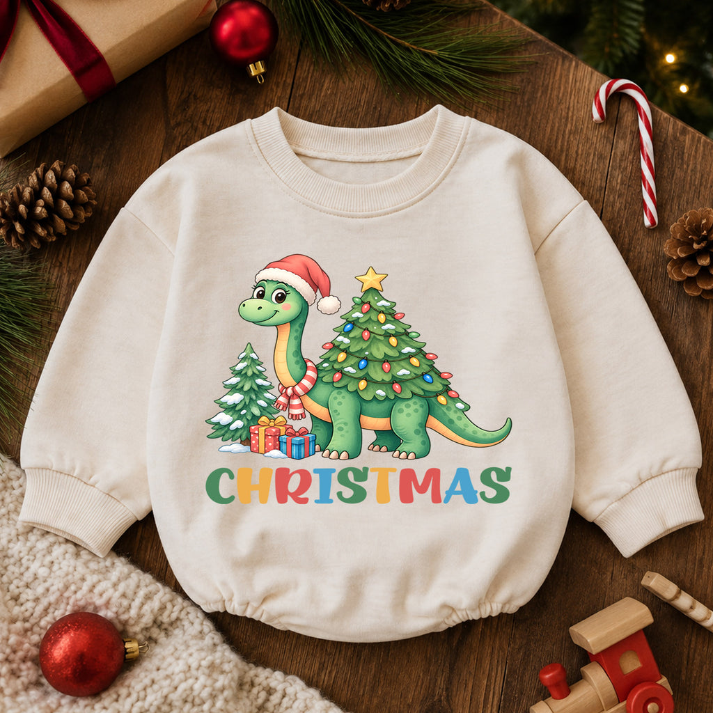 Santa Dinosaur Baby Christmas Outfit, Cute T Rex Holiday Romper, Toddler Christmas Outfit, Baby Xmas Romper, Christmas Baby Gift — product view 6