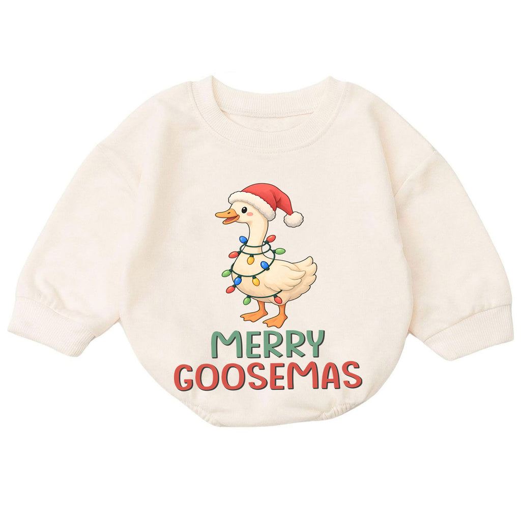 Merry Goosemas Baby Romper, Cute Christmas Goose Lights Outfit, Funny Toddler Holiday Romper, Sweet 1st Christmas Gift for Baby — product view 7
