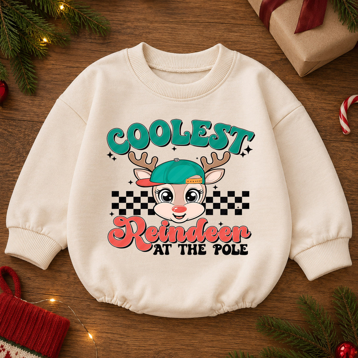 Coolest Reindeer Baby Christmas Outfit, Reindeer Holiday Romper, Toddler Christmas Romper, Cute Xmas Baby Outfit, Holiday Baby Gift — product view 2
