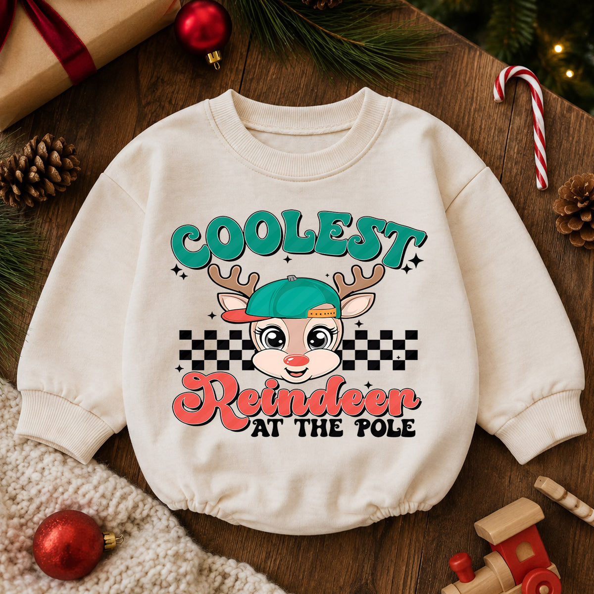 Coolest Reindeer Baby Christmas Outfit, Reindeer Holiday Romper, Toddler Christmas Romper, Cute Xmas Baby Outfit, Holiday Baby Gift — product view 6