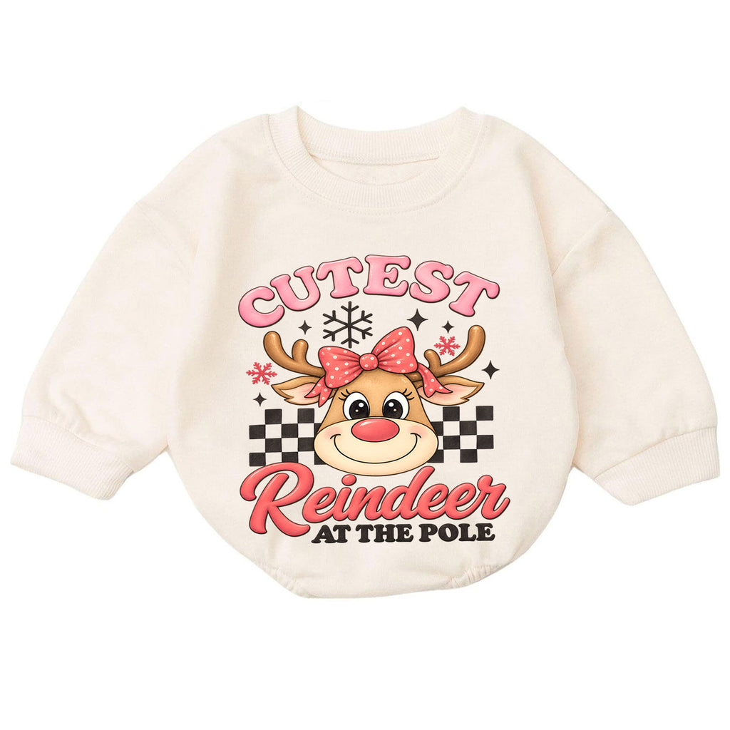 Cutest Reindeer Baby Girl Christmas Outfit, Pink Reindeer Holiday Romper, Toddler Girl Xmas Romper, Christmas Baby Gift — product view 7
