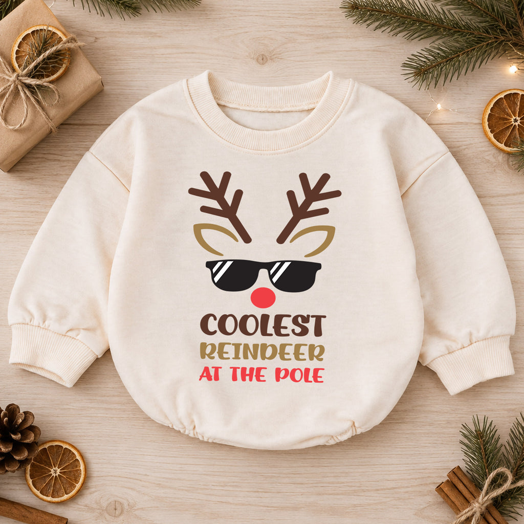 Coolest Reindeer Christmas Baby Outfit, Funny Reindeer Romper, Toddler Holiday Romper, Baby Xmas Outfit, Christmas Gift for Baby — product view 1