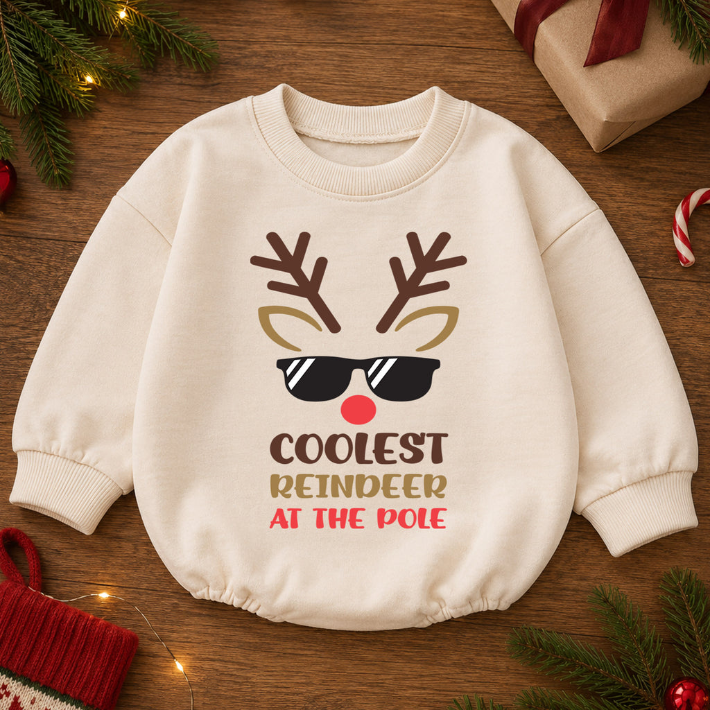 Coolest Reindeer Christmas Baby Outfit, Funny Reindeer Romper, Toddler Holiday Romper, Baby Xmas Outfit, Christmas Gift for Baby — product view 2