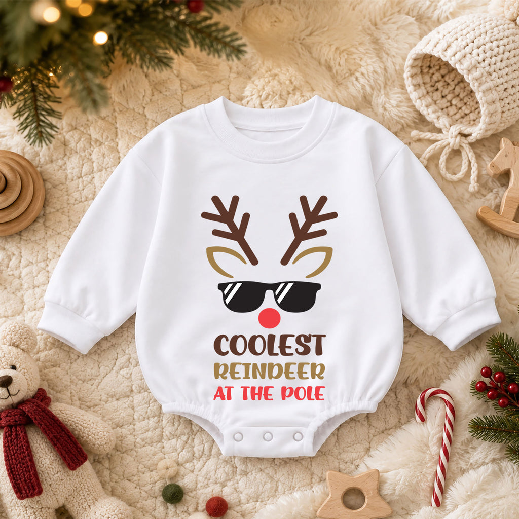 Coolest Reindeer Christmas Baby Outfit, Funny Reindeer Romper, Toddler Holiday Romper, Baby Xmas Outfit, Christmas Gift for Baby — product view 3