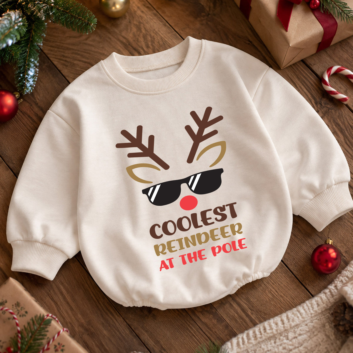 Coolest Reindeer Christmas Baby Outfit, Funny Reindeer Romper, Toddler Holiday Romper, Baby Xmas Outfit, Christmas Gift for Baby — product view 5