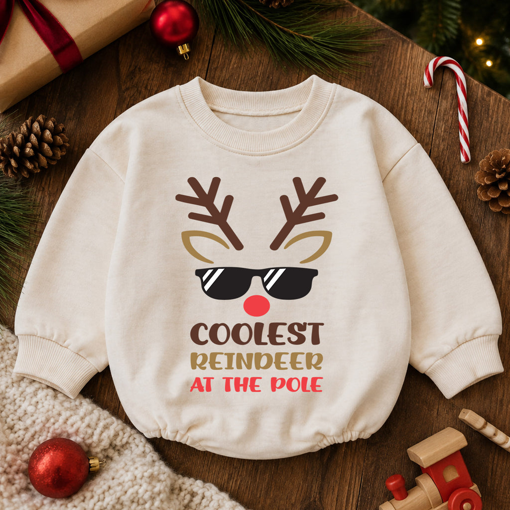 Coolest Reindeer Christmas Baby Outfit, Funny Reindeer Romper, Toddler Holiday Romper, Baby Xmas Outfit, Christmas Gift for Baby — product view 6