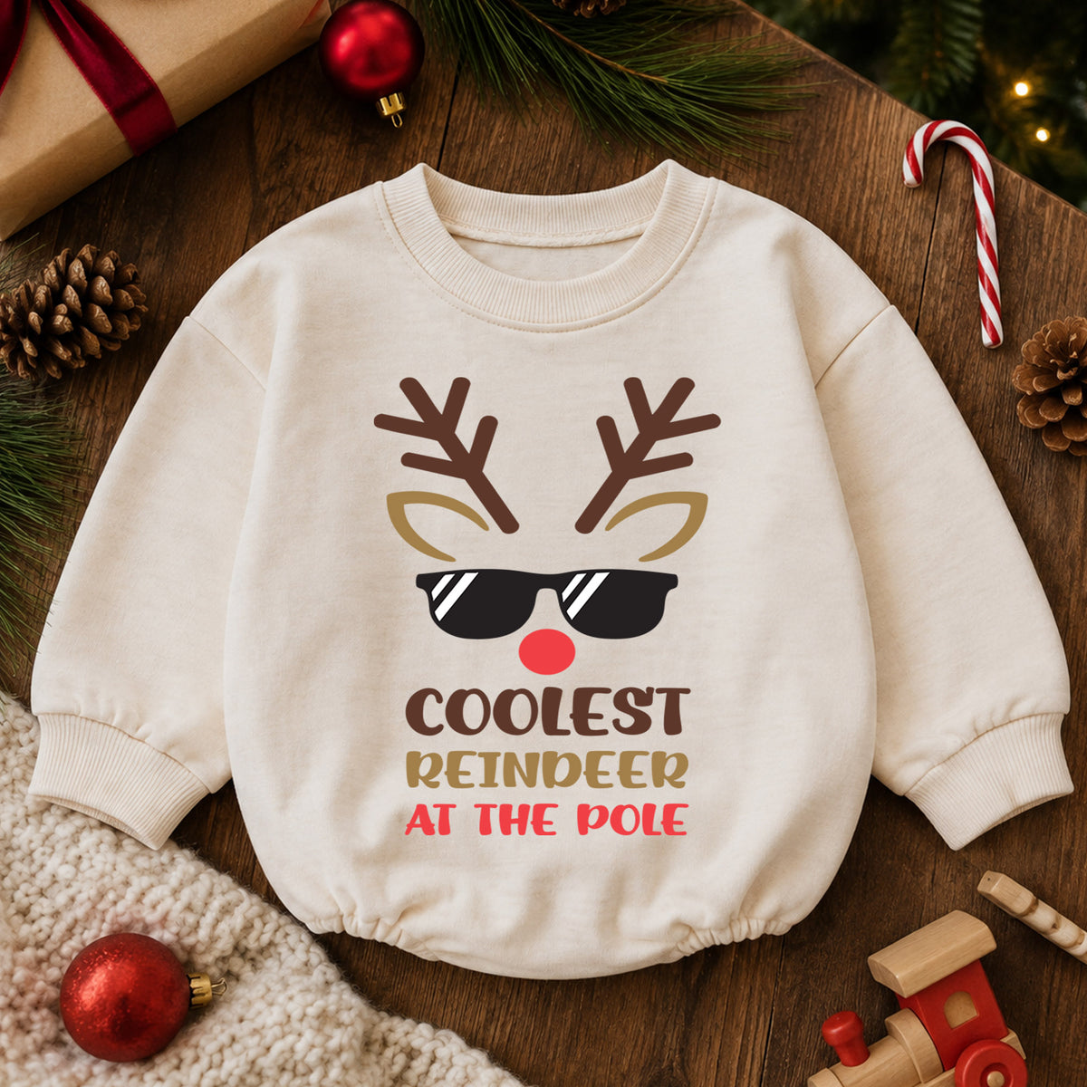 Coolest Reindeer Christmas Baby Outfit, Funny Reindeer Romper, Toddler Holiday Romper, Baby Xmas Outfit, Christmas Gift for Baby — product view 6
