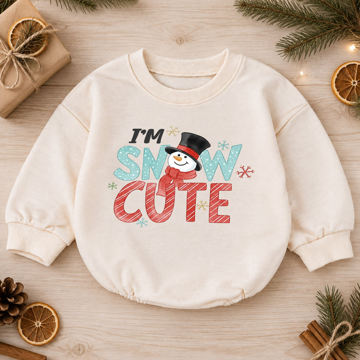 Im Snow Cute Christmas Baby Outfit, Snowman Holiday Romper, Toddler Christmas Romper, Winter Baby Outfit, Xmas Baby Gift — product view 1