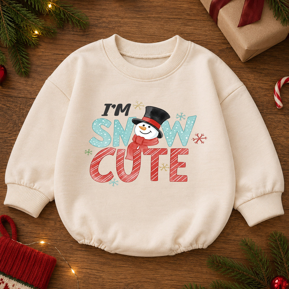 Im Snow Cute Christmas Baby Outfit, Snowman Holiday Romper, Toddler Christmas Romper, Winter Baby Outfit, Xmas Baby Gift — product view 2