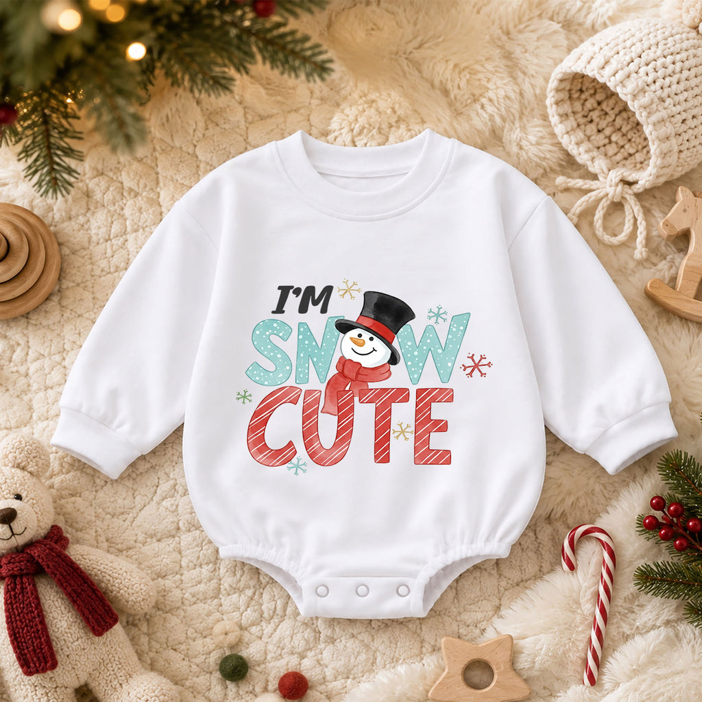 Im Snow Cute Christmas Baby Outfit, Snowman Holiday Romper, Toddler Christmas Romper, Winter Baby Outfit, Xmas Baby Gift — product view 3