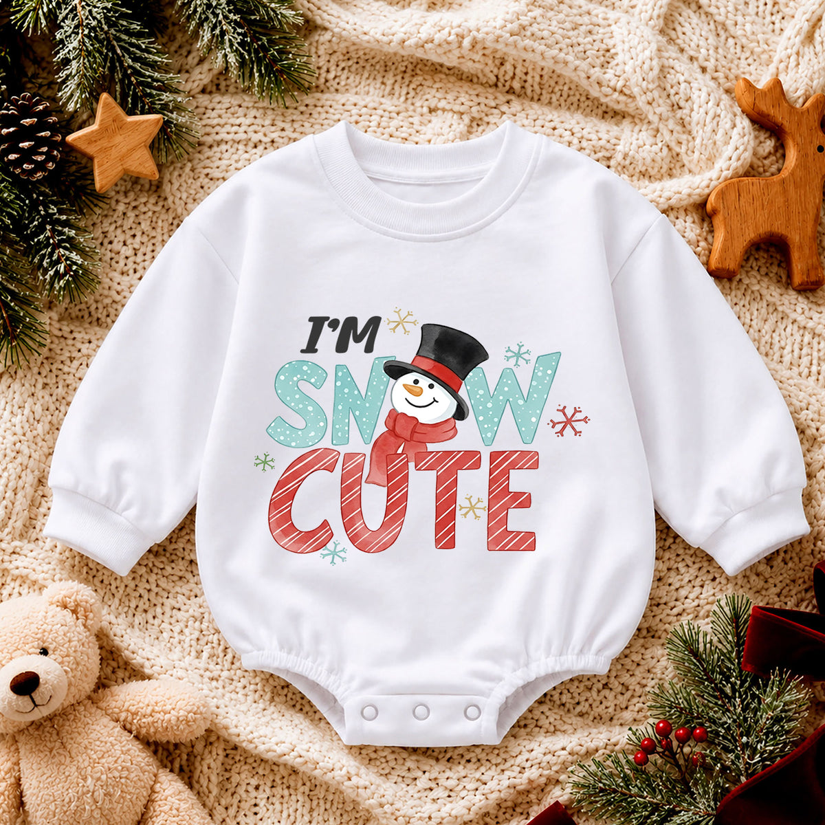 Im Snow Cute Christmas Baby Outfit, Snowman Holiday Romper, Toddler Christmas Romper, Winter Baby Outfit, Xmas Baby Gift — product view 4