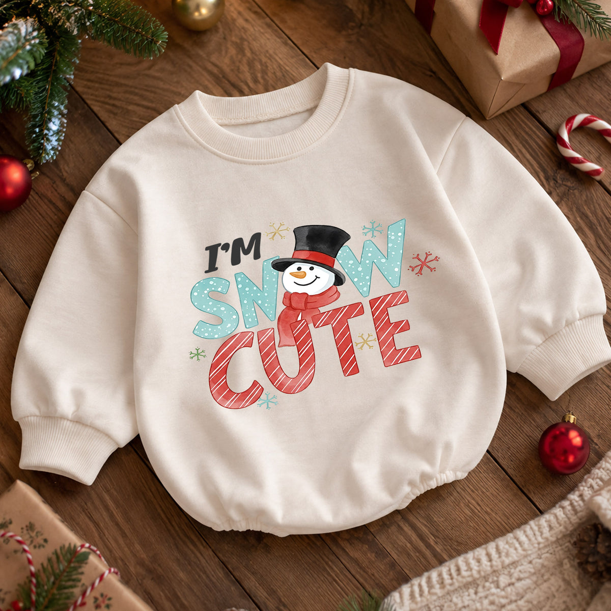 Im Snow Cute Christmas Baby Outfit, Snowman Holiday Romper, Toddler Christmas Romper, Winter Baby Outfit, Xmas Baby Gift — product view 5