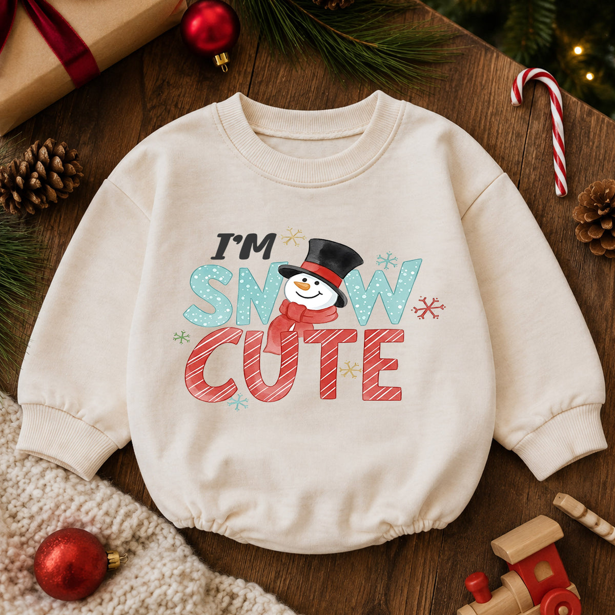 Im Snow Cute Christmas Baby Outfit, Snowman Holiday Romper, Toddler Christmas Romper, Winter Baby Outfit, Xmas Baby Gift — product view 6
