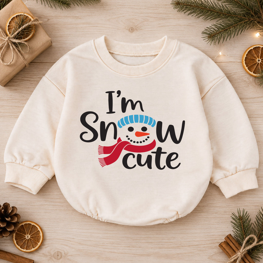 Im Snow Cute Baby Outfit, Snowman Christmas Romper, Baby Winter Holiday Romper, Toddler Xmas Outfit, Cute Christmas Baby Gift — product view 1