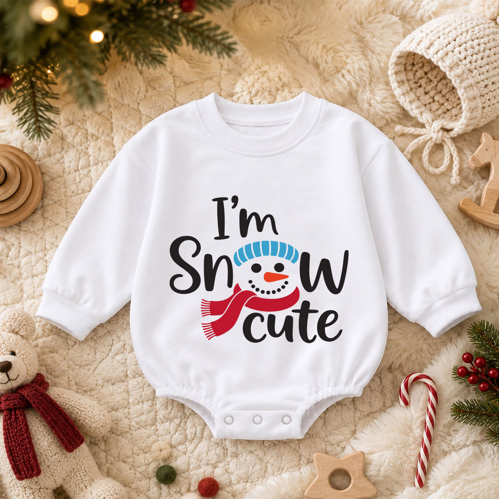 Im Snow Cute Baby Outfit, Snowman Christmas Romper, Baby Winter Holiday Romper, Toddler Xmas Outfit, Cute Christmas Baby Gift — product view 3