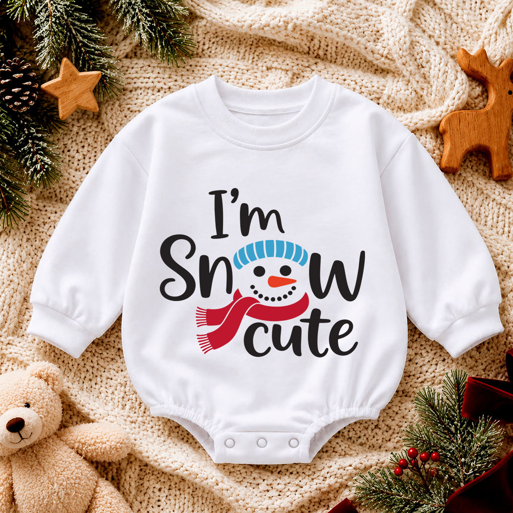 Im Snow Cute Baby Outfit, Snowman Christmas Romper, Baby Winter Holiday Romper, Toddler Xmas Outfit, Cute Christmas Baby Gift — product view 4