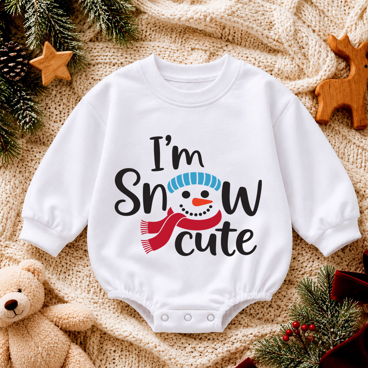 Im Snow Cute Baby Outfit, Snowman Christmas Romper, Baby Winter Holiday Romper, Toddler Xmas Outfit, Cute Christmas Baby Gift — product view 4
