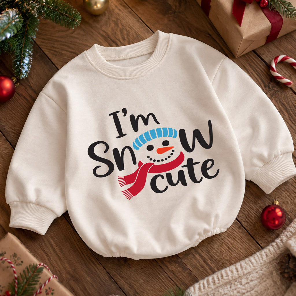 Im Snow Cute Baby Outfit, Snowman Christmas Romper, Baby Winter Holiday Romper, Toddler Xmas Outfit, Cute Christmas Baby Gift — product view 5