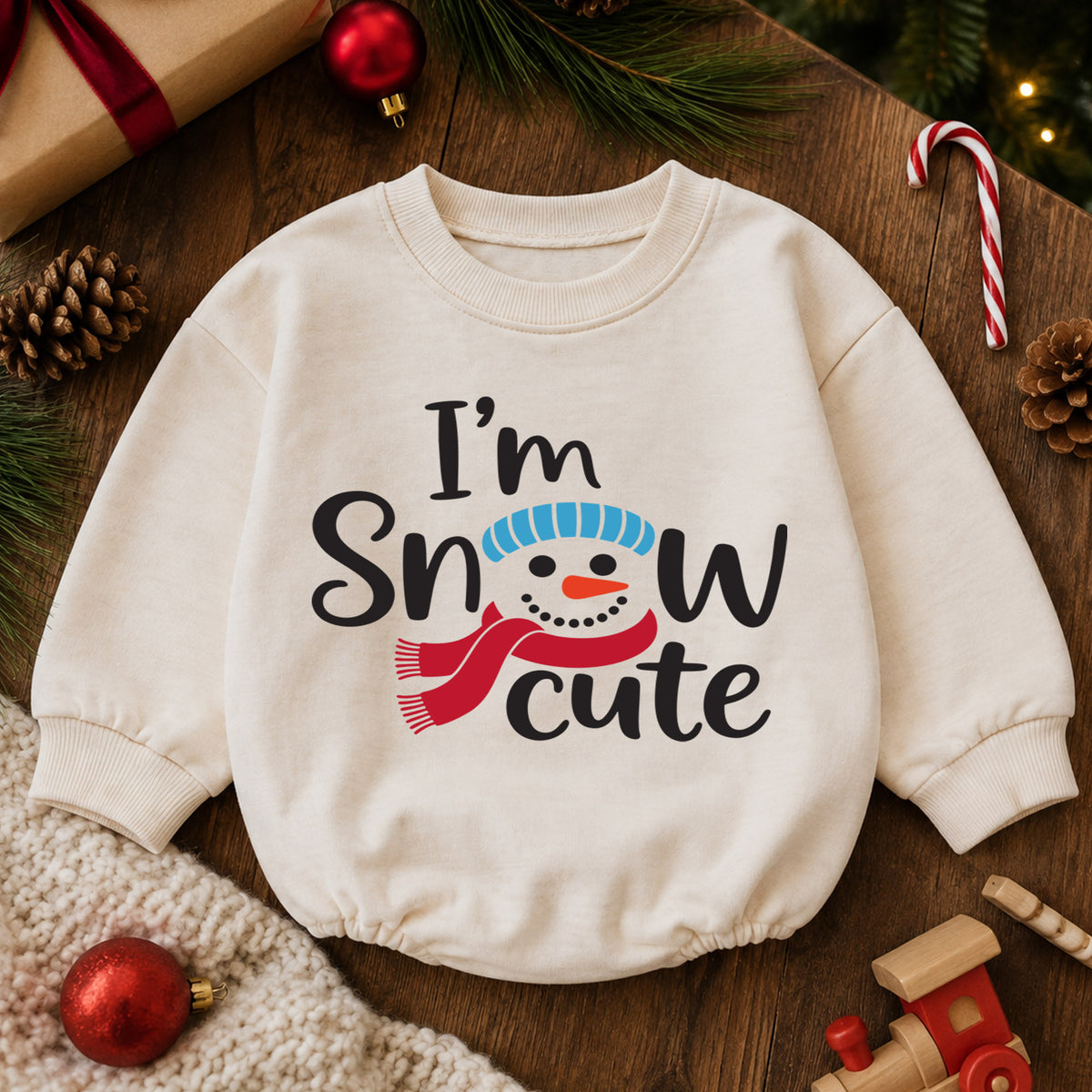 Im Snow Cute Baby Outfit, Snowman Christmas Romper, Baby Winter Holiday Romper, Toddler Xmas Outfit, Cute Christmas Baby Gift — product view 6