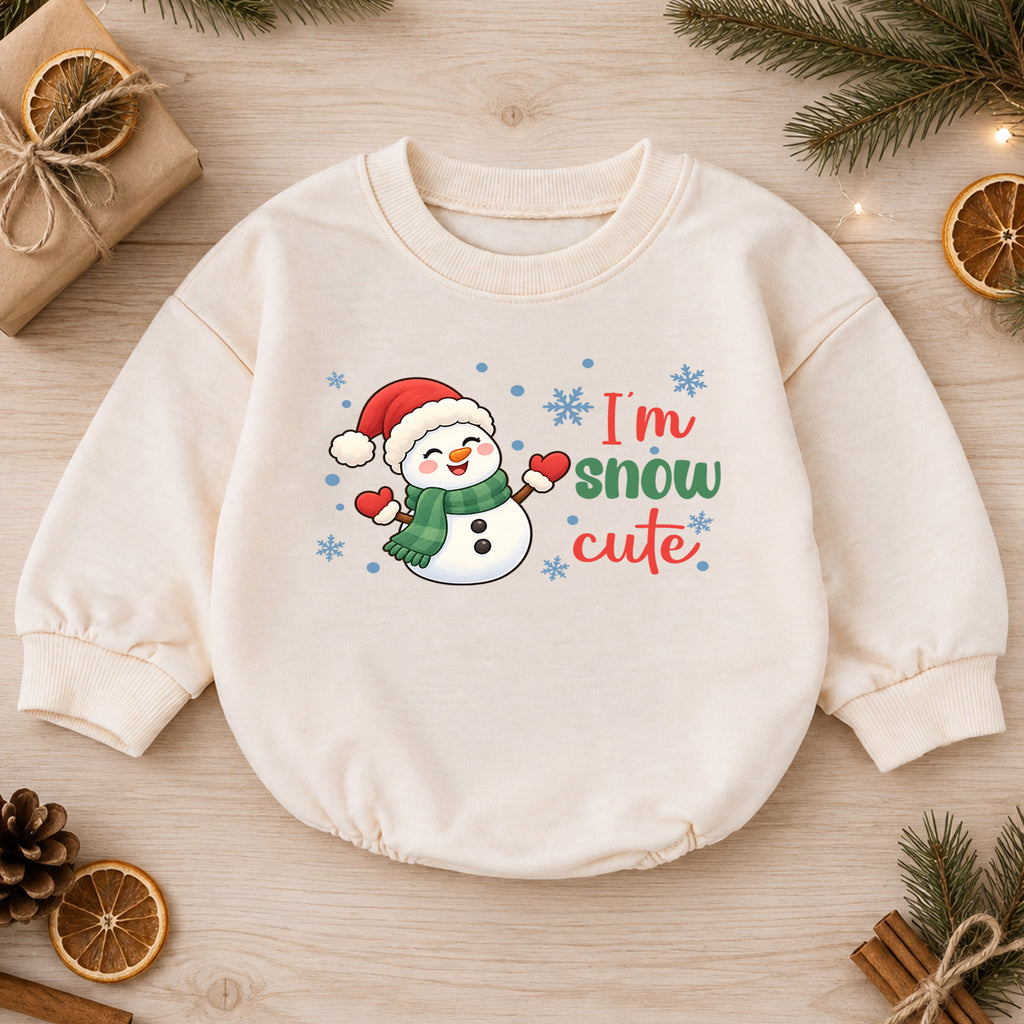 Im Snow Cute Baby Christmas Outfit, Cute Snowman Santa Hat Romper, Toddler Xmas Romper, Holiday Baby Outfit, Christmas Gift — product view 1