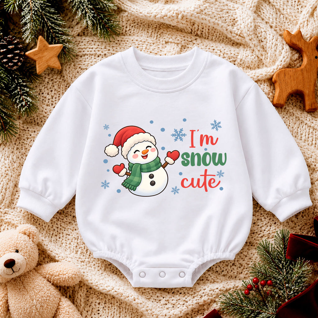 Im Snow Cute Baby Christmas Outfit, Cute Snowman Santa Hat Romper, Toddler Xmas Romper, Holiday Baby Outfit, Christmas Gift — product view 4