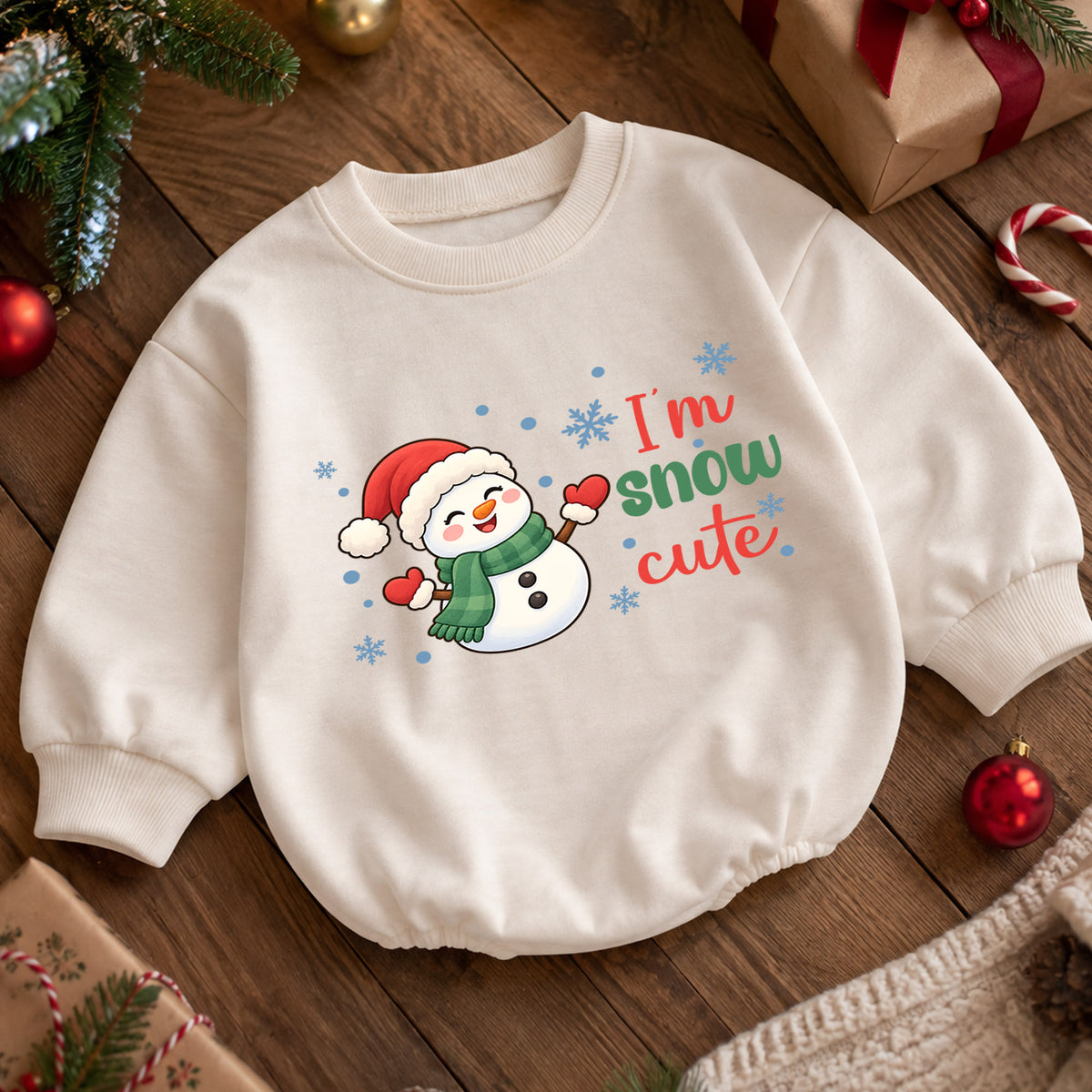 Im Snow Cute Baby Christmas Outfit, Cute Snowman Santa Hat Romper, Toddler Xmas Romper, Holiday Baby Outfit, Christmas Gift — product view 5
