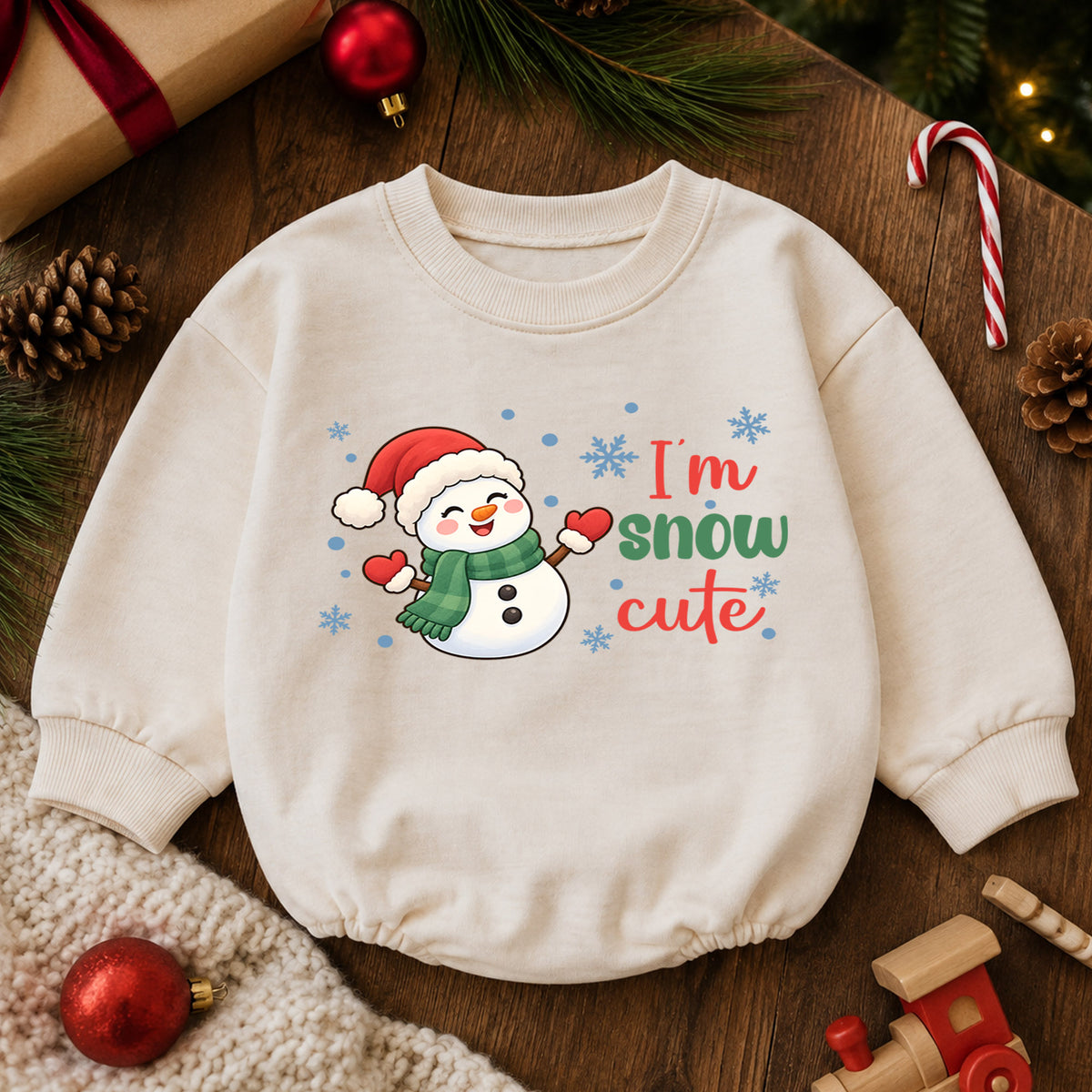 Im Snow Cute Baby Christmas Outfit, Cute Snowman Santa Hat Romper, Toddler Xmas Romper, Holiday Baby Outfit, Christmas Gift — product view 6