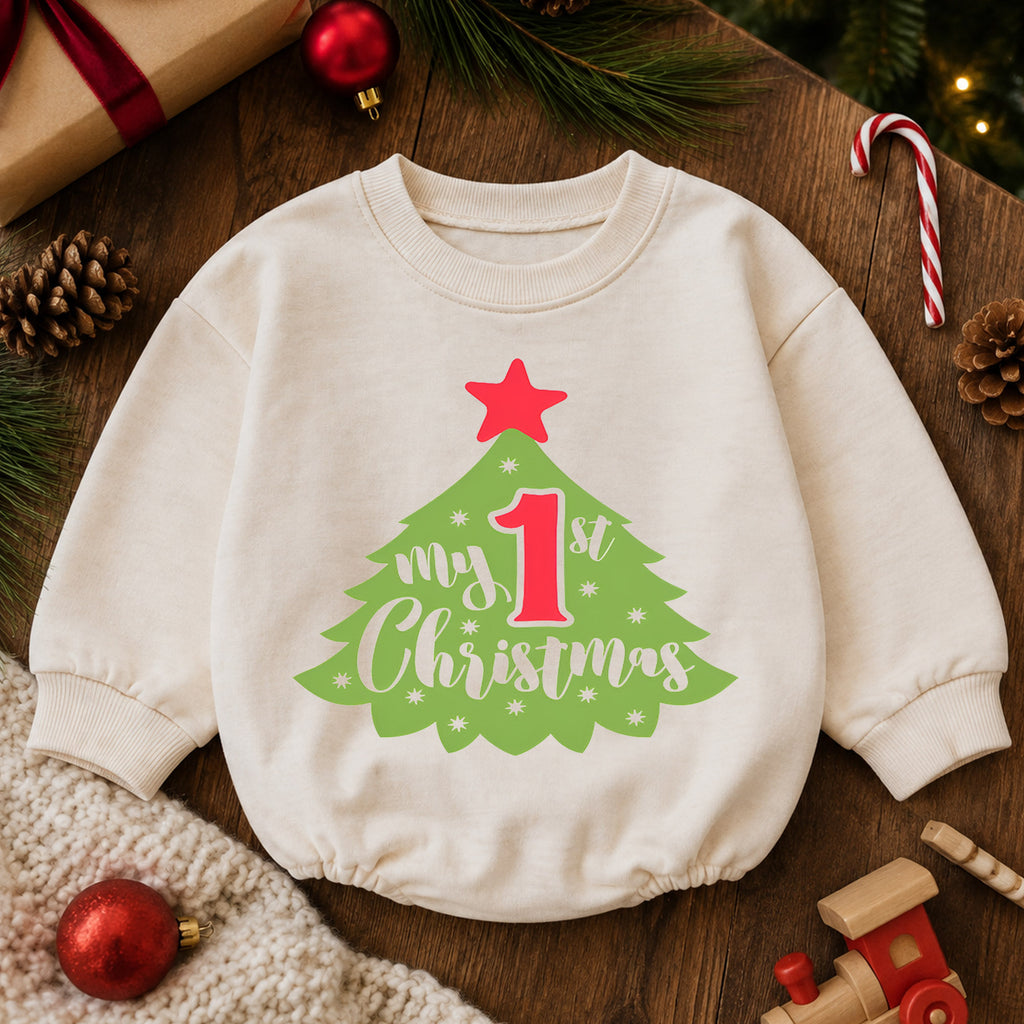 My First Christmas Baby Outfit, 1st Christmas Tree Romper, Baby First Christmas Romper, Infant Holiday Outfit, Xmas Baby Gift — product view 6