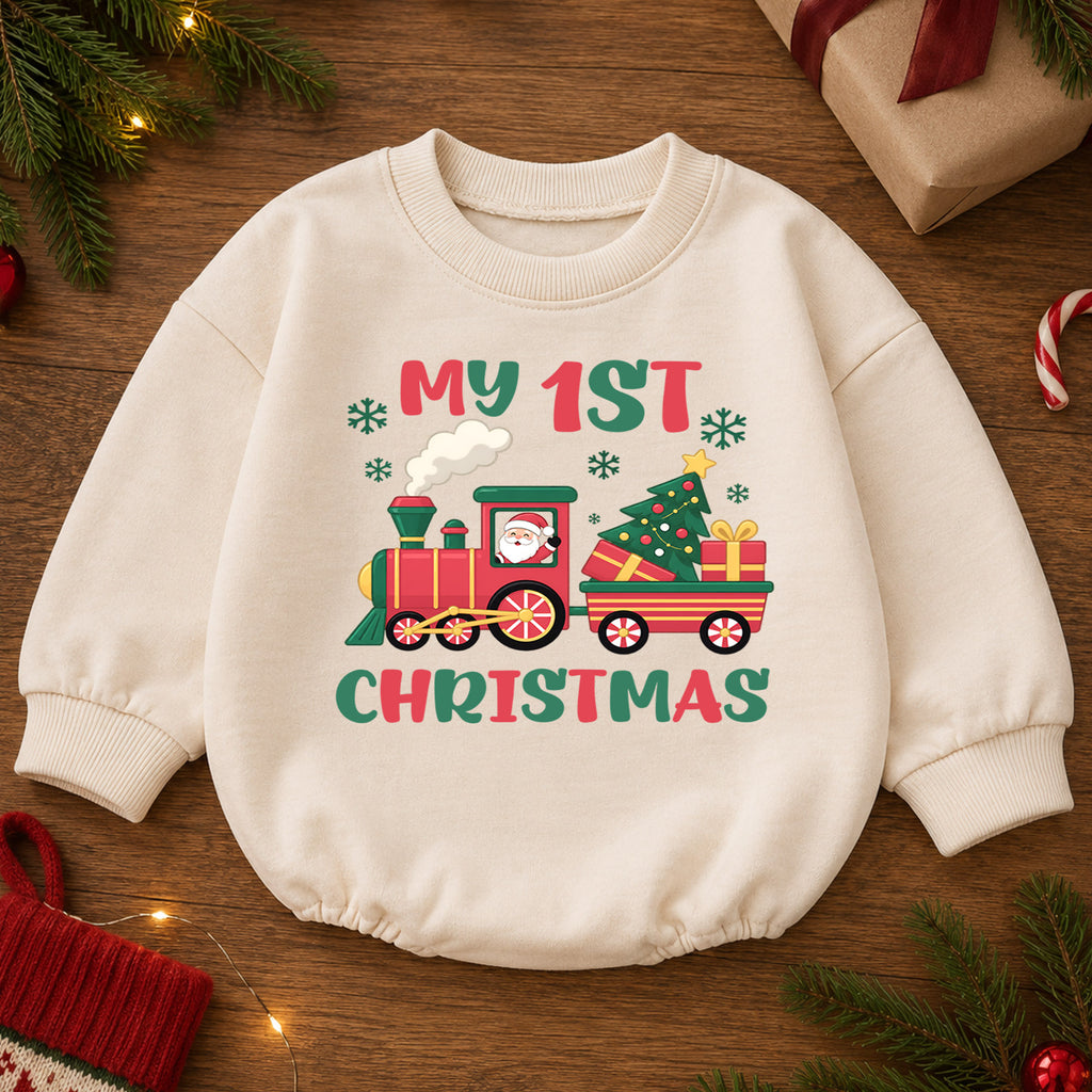 Baby First Christmas Outfit, My 1st Christmas Tree Baby Romper, Infant Christmas Outfit, Toddler Holiday Romper, First Xmas Gift — product view 2