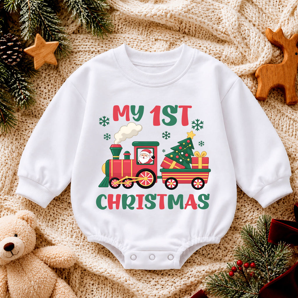 Baby First Christmas Outfit, My 1st Christmas Tree Baby Romper, Infant Christmas Outfit, Toddler Holiday Romper, First Xmas Gift — product view 4