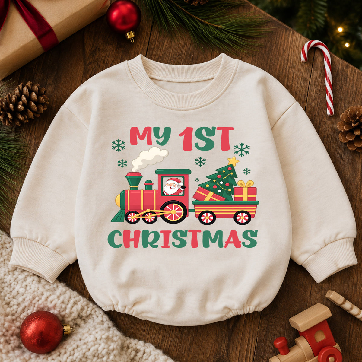 Baby First Christmas Outfit, My 1st Christmas Tree Baby Romper, Infant Christmas Outfit, Toddler Holiday Romper, First Xmas Gift — product view 6