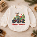 Monster Truck Christmas Baby Outfit, Santa Holiday Truck Romper, Toddler Boy Xmas Outfit, Baby Christmas Romper, Holiday Gift — product view 1