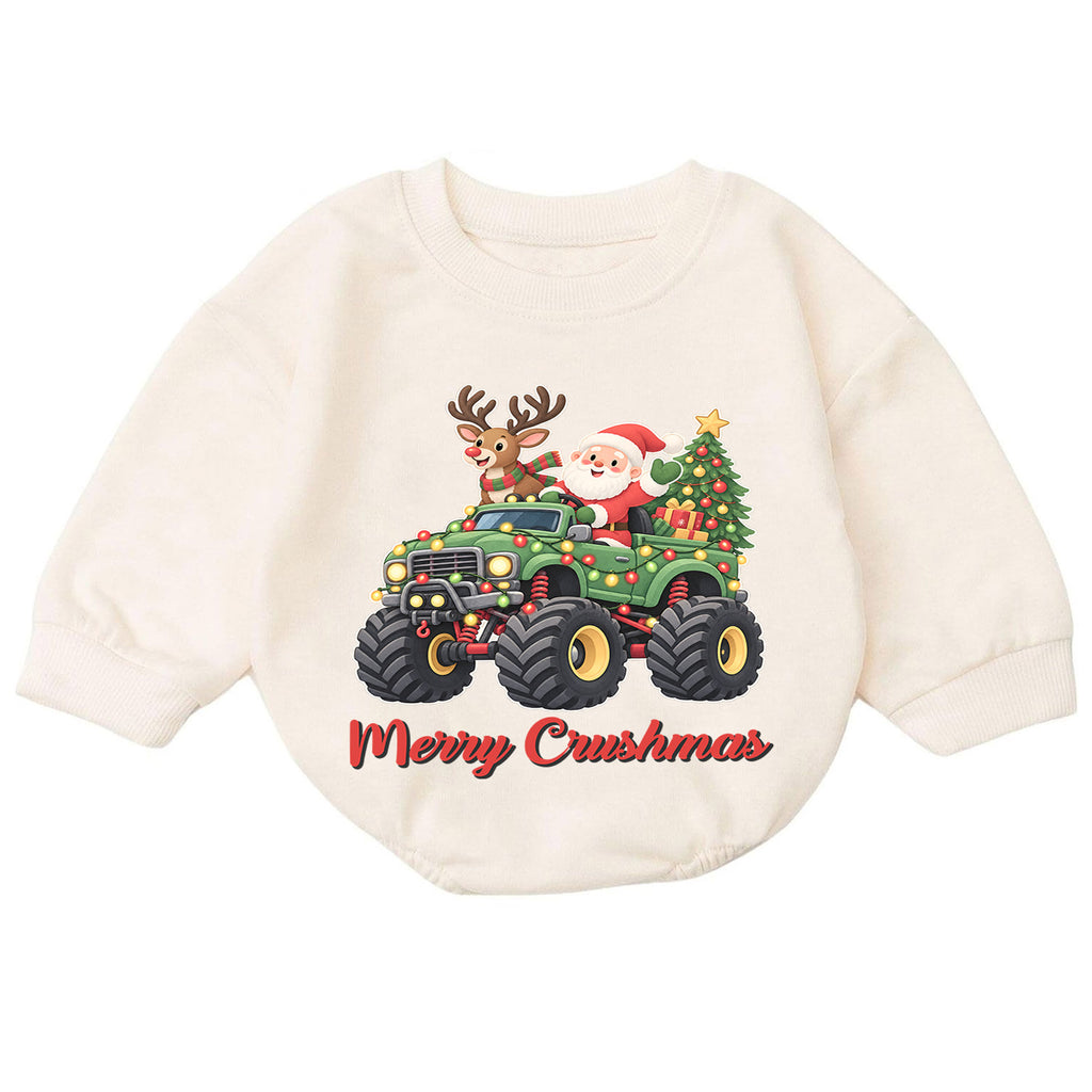 Monster Truck Christmas Baby Outfit, Santa Holiday Truck Romper, Toddler Boy Xmas Outfit, Baby Christmas Romper, Holiday Gift — product view 7