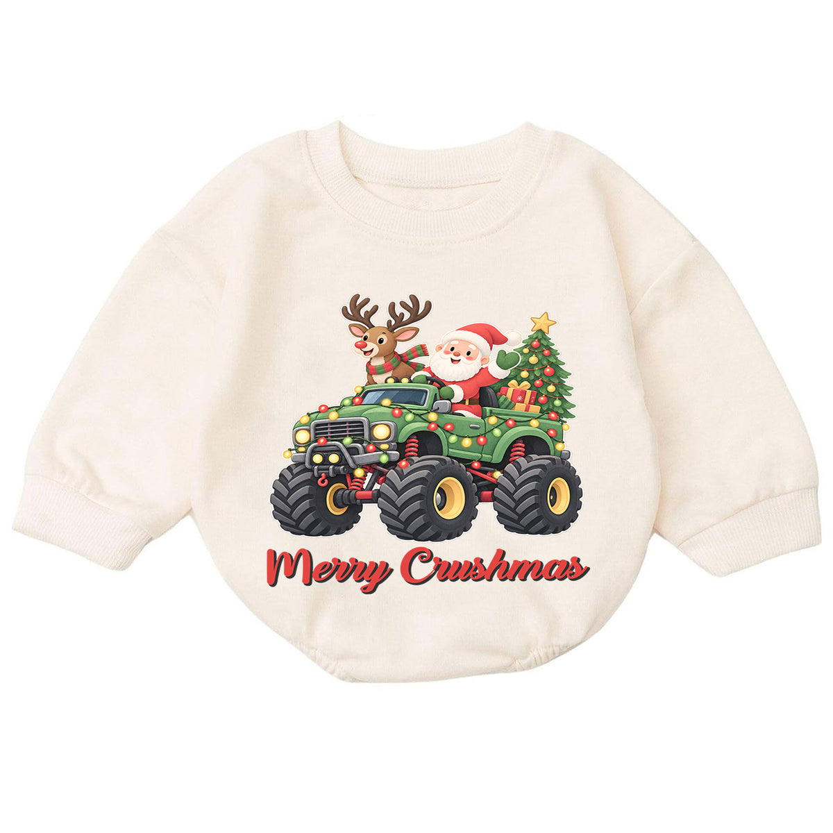 Monster Truck Christmas Baby Outfit, Santa Holiday Truck Romper, Toddler Boy Xmas Outfit, Baby Christmas Romper, Holiday Gift — product view 7