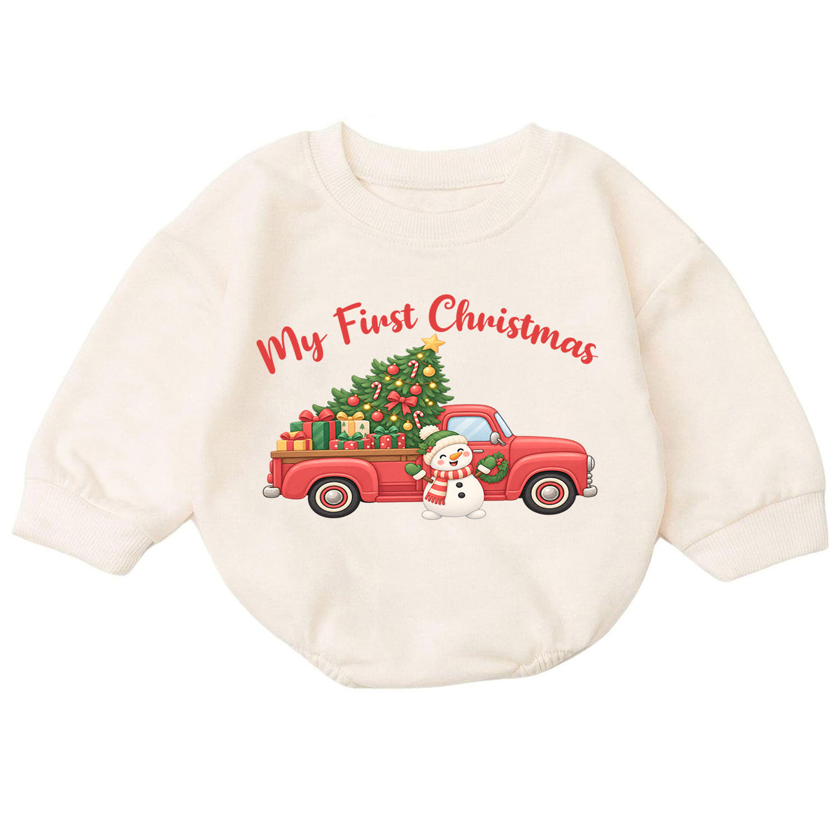 My First Christmas Truck Baby Romper, Red Pickup Christmas Tree Romper, Baby First Xmas Outfit, Holiday Keepsake Gift — product view 7
