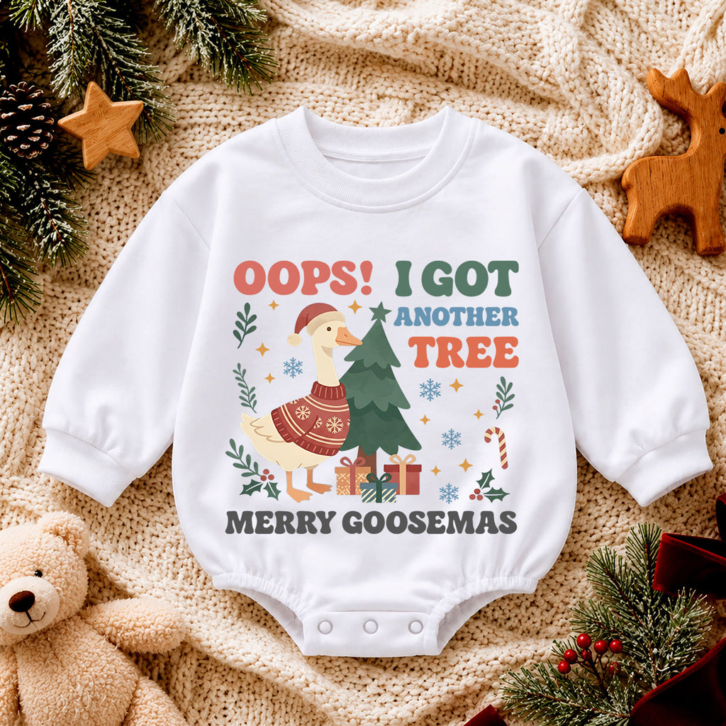 Oops I Got Another Tree Baby Romper, Merry Goosemas Christmas Goose Outfit, Funny Toddler Holiday Romper, 1st Christmas Gift — product view 4
