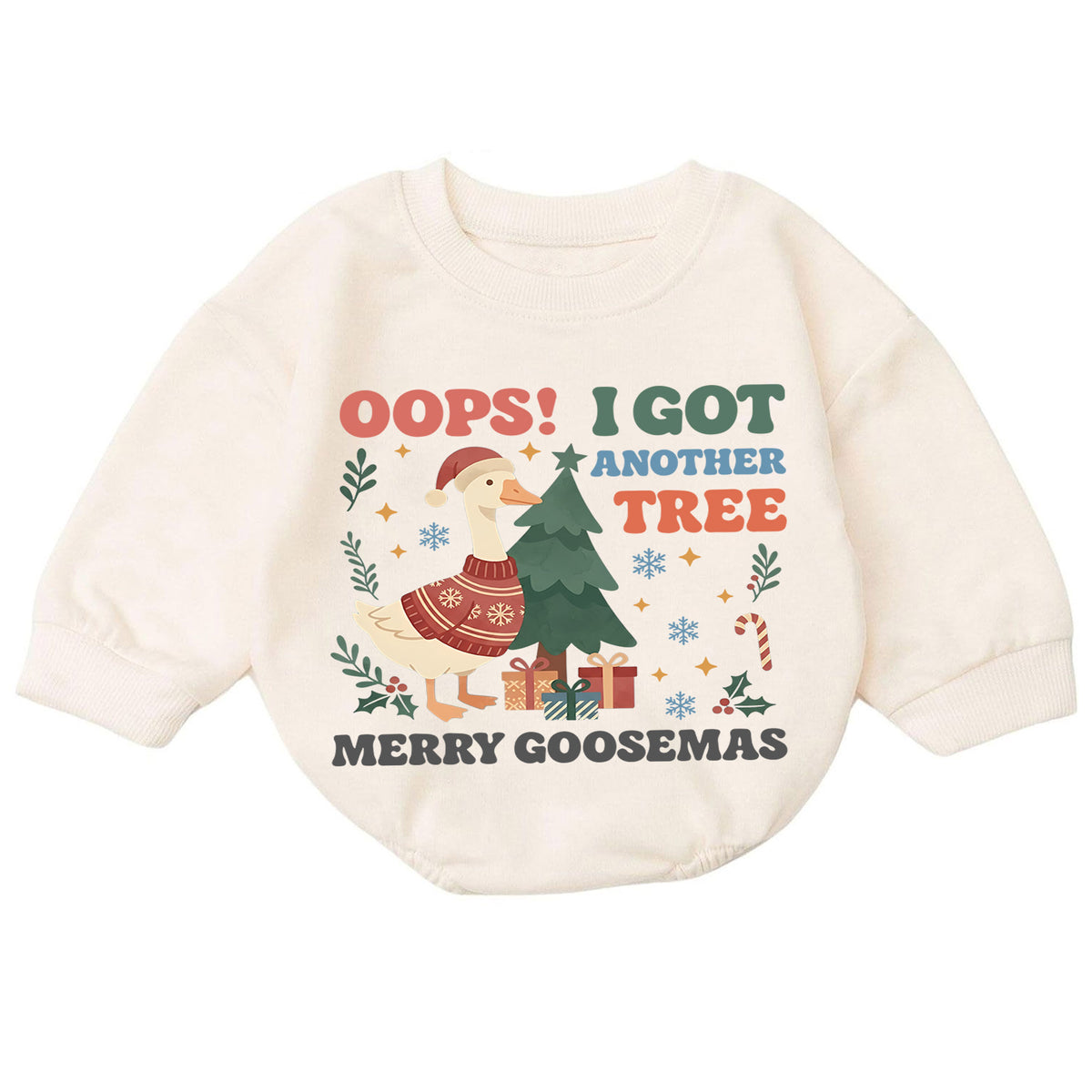 Oops I Got Another Tree Baby Romper, Merry Goosemas Christmas Goose Outfit, Funny Toddler Holiday Romper, 1st Christmas Gift — product view 7