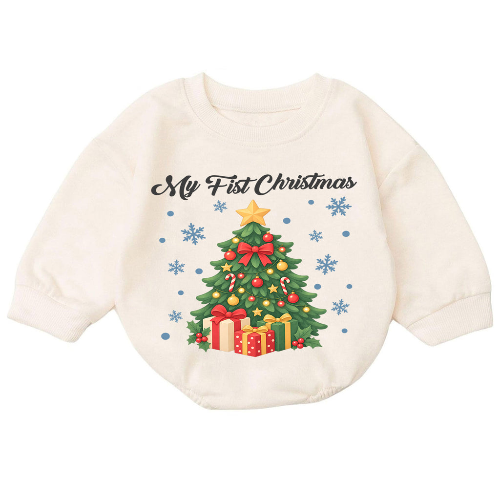 My First Christmas Tree Baby Romper, Christmas Tree and Presents Romper, Baby First Xmas Outfit, Holiday Keepsake Gift — product view 7