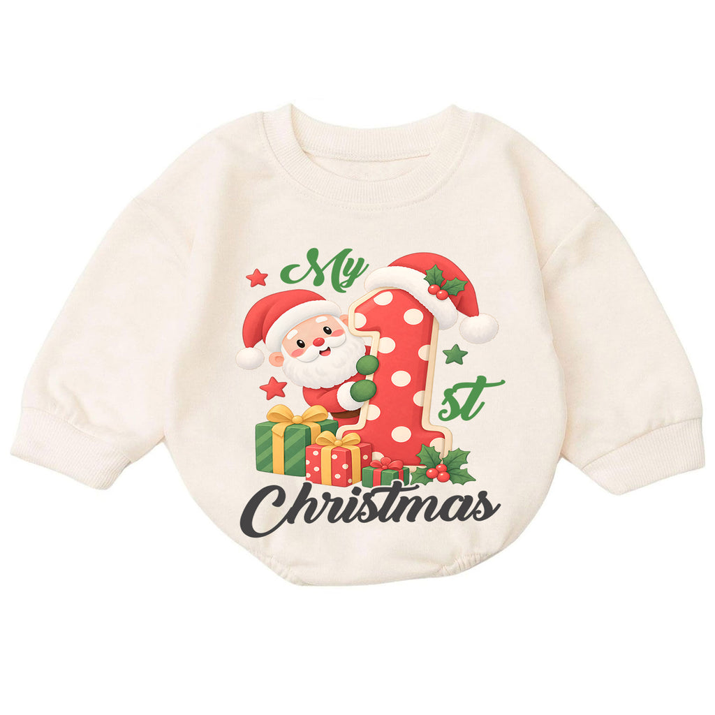 My 1st Christmas Santa Baby Romper, Number One Christmas Romper, Baby First Xmas Outfit, Toddler Holiday Keepsake Gift — product view 7