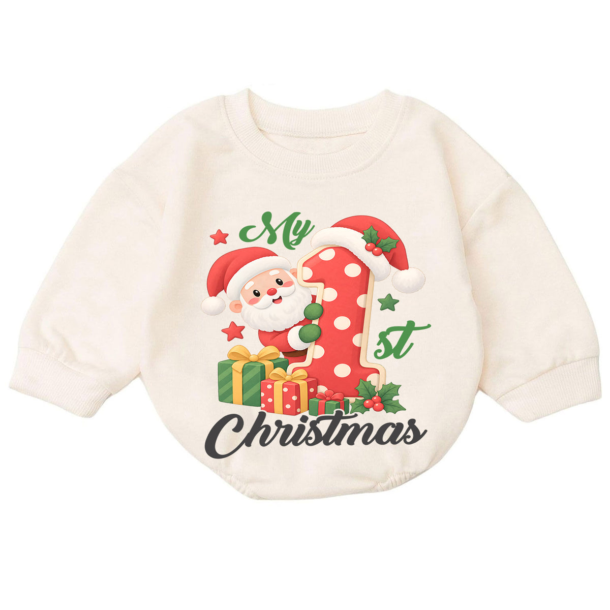 My 1st Christmas Santa Baby Romper, Number One Christmas Romper, Baby First Xmas Outfit, Toddler Holiday Keepsake Gift — product view 7