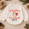 Dear Santa The Chicken Did It Baby Romper, Funny Chicken Christmas Romper, Farm Holiday Outfit, Toddler Xmas Gift — product view 1