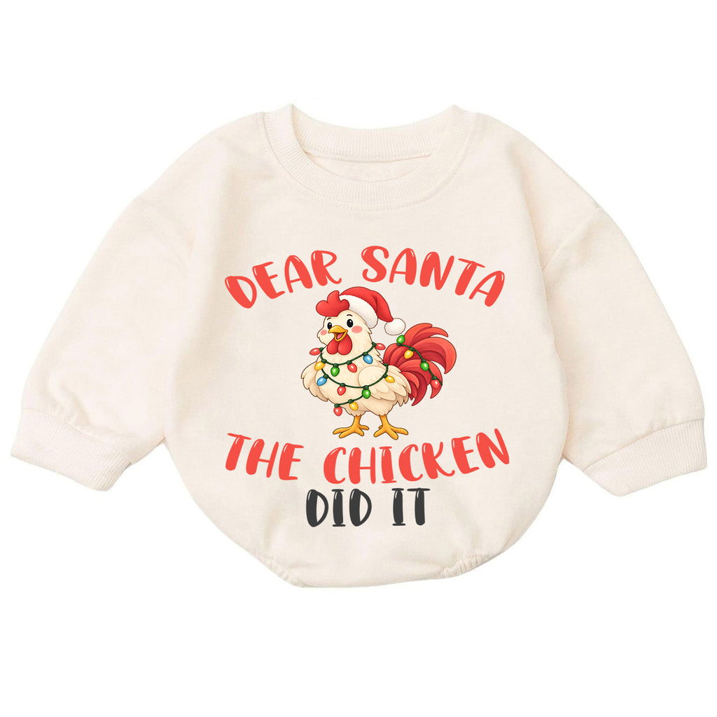 Dear Santa The Chicken Did It Baby Romper, Funny Chicken Christmas Romper, Farm Holiday Outfit, Toddler Xmas Gift — product view 7