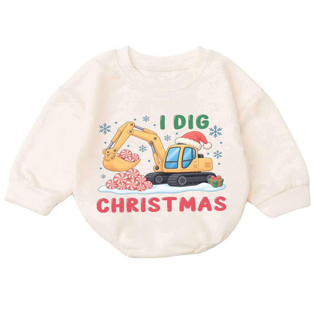 I Dig Christmas Baby Romper, Excavator Peppermint Christmas Outfit, Construction Toddler Holiday Romper, 1st Christmas Gift — product view 7