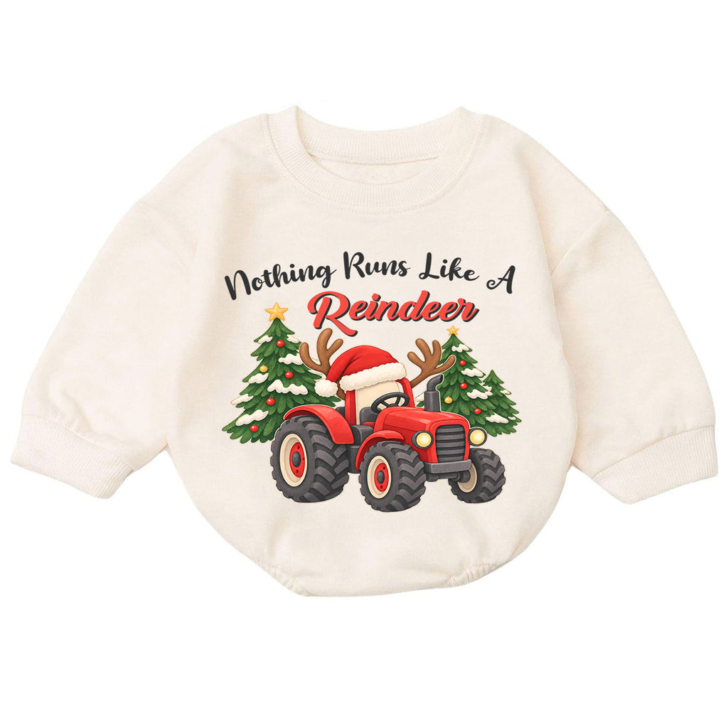 Christmas Tractor Baby Outfit, Nothing Runs Like a Reindeer Romper, Toddler Farm Christmas Romper, Baby Xmas Gift, Holiday Outfit — product view 7