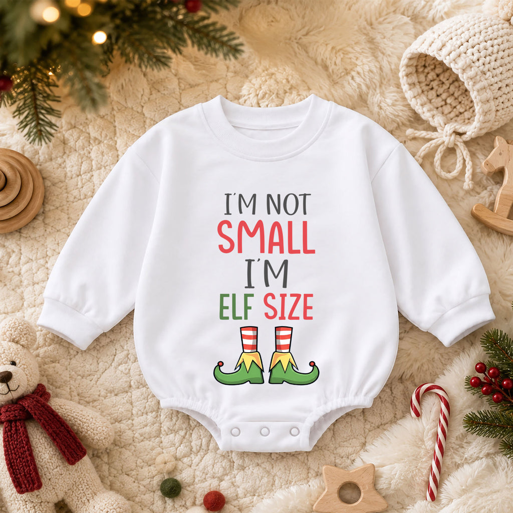 Im Not Small Im Elf Size Baby Romper, Funny Elf Christmas Romper, Toddler Holiday Outfit, Cute Xmas Gift for Baby — product view 3