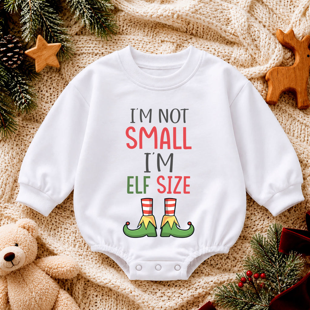 Im Not Small Im Elf Size Baby Romper, Funny Elf Christmas Romper, Toddler Holiday Outfit, Cute Xmas Gift for Baby — product view 4