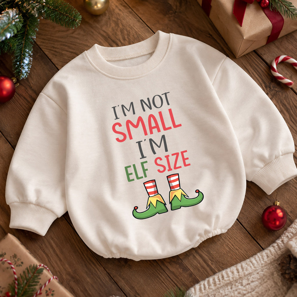 Im Not Small Im Elf Size Baby Romper, Funny Elf Christmas Romper, Toddler Holiday Outfit, Cute Xmas Gift for Baby — product view 5