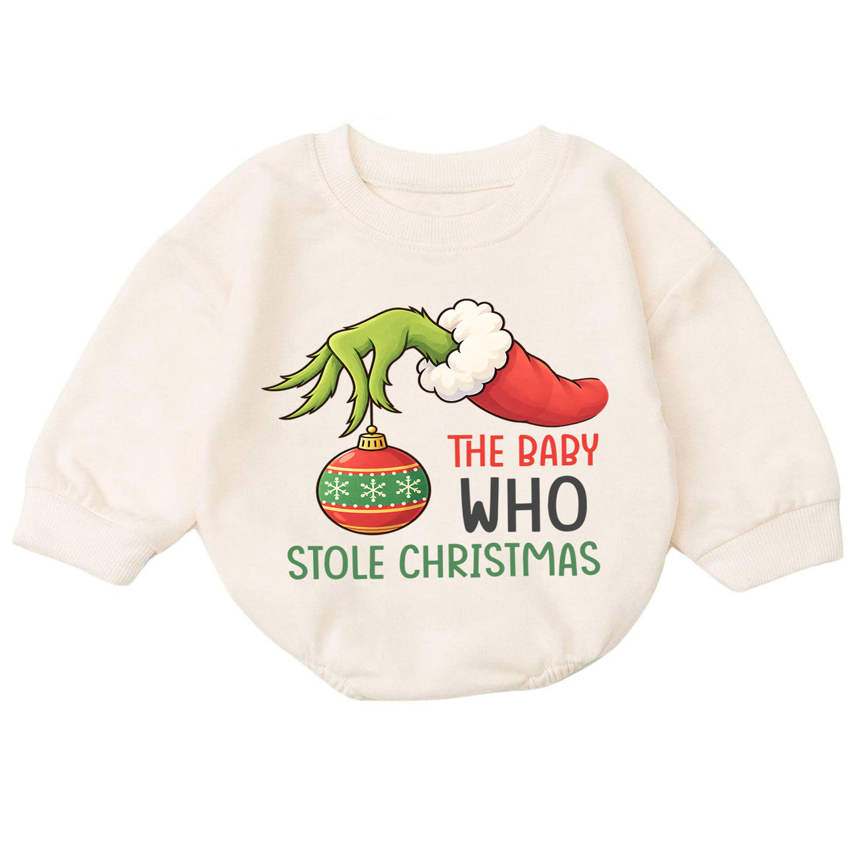 Baby Who Stole Christmas Romper, Funny Baby Christmas Romper, Toddler Holiday Outfit, Cute Xmas Gift for Baby — product view 7