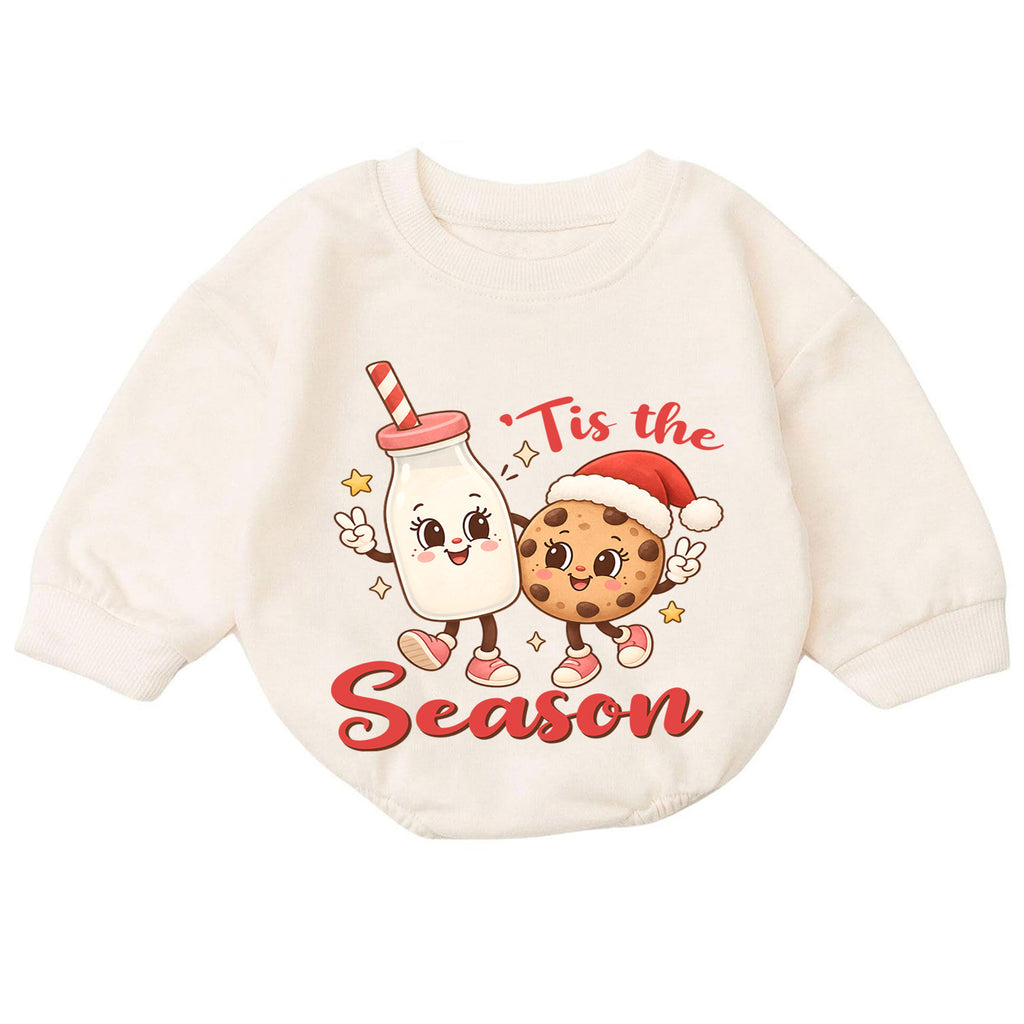 Tis the Season Milk and Cookies Baby Romper, Cute Christmas Cookie Romper, Toddler Holiday Outfit, Xmas Baking Gift — product view 7
